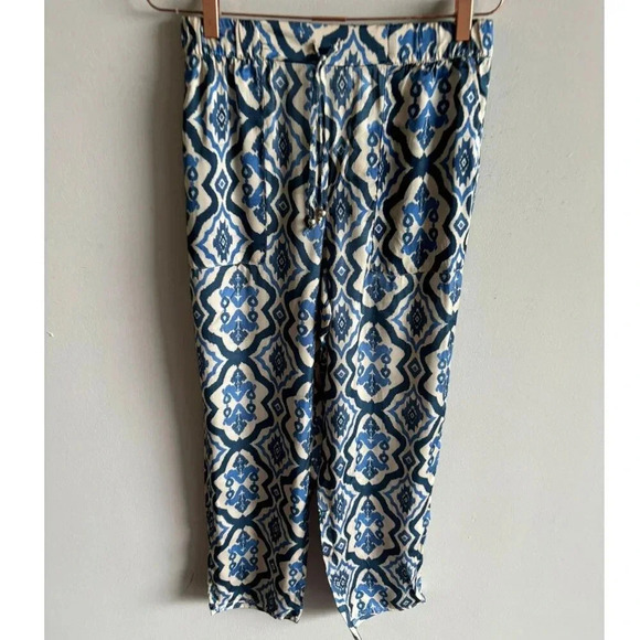 Zara Womens Bloggers Favorite Satin Printed Pants Blue Size Medium - Picture 8 of 13
